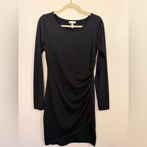 Leith Black Ruched Bodycon Dress Size Medium Long Sleeve Side Ruched